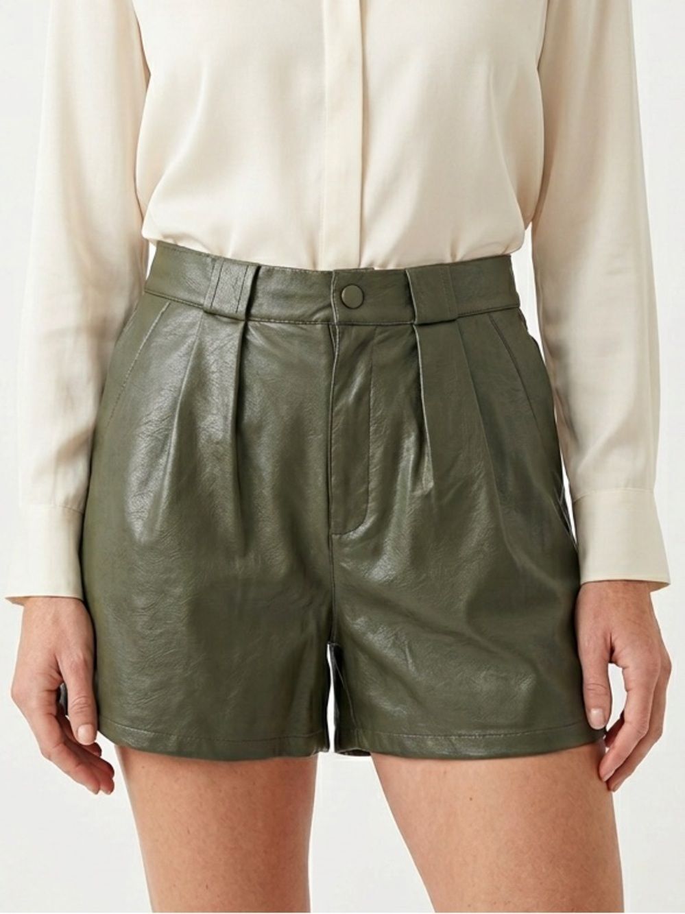 MOLLY BRACKEN | Dark Green Faux Leather High Waisted Shorts Women’s Size XS